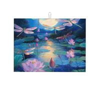 Tappetino scolapiatti fantasia libellula e fiore di loto per bancone della cucina in microfibra assorbente scolapiatti riutilizzabile lavabile extra large 45,7 x 61 cm