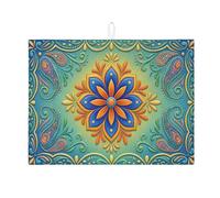 Tappetino scolapiatti floreale per bancone della cucina, blu con motivo cachemire vintage arancione, tappetino assorbente scolapiatti in microfibra primaverile per protezione bar 45,7 x 61 cm