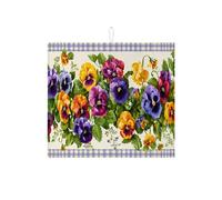 Tappetino scolapiatti floreale per bancone della cucina, colorato viola del pensiero assorbente, tappetino scolapiatti in microfibra per giardino primaverile per protezione del bancone della cucina