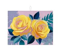 Tappetino scolapiatti floreale per bancone della cucina, con rosa gialla vivace, assorbente, tappetino scolapiatti moderno in microfibra per la decorazione del bancone della cucina, 45,7 x 61 cm