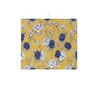 Tappetino scolapiatti floreale per bancone della cucina, con rose blu e bianche, assorbente, tappetino scolapiatti vintage primaverile in microfibra per protezione bar 40,6 x 45,7 cm