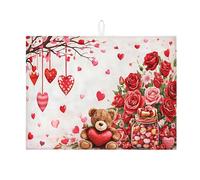Tappetino scolapiatti floreale per bancone della cucina, cuori rossi e rose, tappetino scolapiatti assorbente, in microfibra, per San Valentino, per bar, 45 x 61 cm