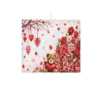 Tappetino scolapiatti floreale per bancone della cucina, cuori rossi e rose, tappetino scolapiatti assorbente, in microfibra, per San Valentino, per bar, 40,6 x 45,7 cm