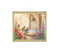 Tappetino scolapiatti floreale per bancone della cucina, design vintage con rose e uccellini, tappetino scolapiatti assorbente in microfibra per protezione della cucina, 40,6 x 45,7 cm