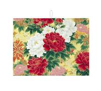 Tappetino scolapiatti floreale per bancone della cucina, stile vintage, con peonia rossa, assorbente, elegante, in microfibra, per bancone della cucina, decorazione per la casa, 45,7 x 61 cm