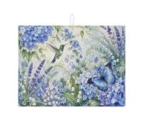 Tappetino scolapiatti floreale per bancone della cucina, tappetino assorbente blu con farfalla e colibrì, tappetino assorbente in microfibra Spring Nature per protezione da bar, 45 x 61 cm