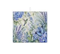 Tappetino scolapiatti floreale per bancone della cucina, tappetino assorbente blu con farfalla e colibrì, tappetino assorbente in microfibra Spring Nature per protezione da bar, 40,6 x 45,7 cm