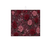 Tappetino scolapiatti floreale per bancone della cucina, tappetino assorbente con rosa rossa intensa, elegante motivo vintage a farfalla per protezione bar 40,6 x 45,7 cm