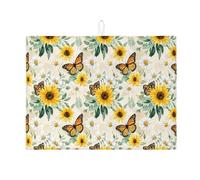 Tappetino scolapiatti floreale per bancone della cucina, tappetino assorbente giallo girasole farfalla tappetino assorbente in microfibra per giardino estivo per cucina bar Protector 45,7 x 61 cm
