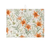Tappetino scolapiatti floreale per bancone della cucina, tappetino assorbente per scolapiatti arancione bianco floreale per primavera estate in microfibra per bancone della cucina, 45,7 x 61 cm