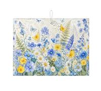 Tappetino scolapiatti floreale per bancone della cucina, tappetino assorbente per scolapiatti blu giallo per primavera estate acquerello tappetino per asciugatura per bar protezione 45,7 x 61 cm