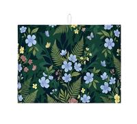 Tappetino scolapiatti floreale per bancone della cucina, tappetino assorbente per scolapiatti blu verde, tappetino scolapiatti in microfibra per primavera estate natura per protezione bar 45,7 x 61 cm