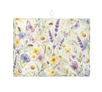 Tappetino scolapiatti floreale per bancone della cucina, tappetino assorbente per scolapiatti con farfalla viola, tappetino scolapiatti in microfibra per giardino primaverile, protezione per bar, 45 x