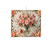 Tappetino scolapiatti floreale per bancone della cucina, tappetino assorbente per scolapiatti con fiori di pesco, tappetino romantico vintage in microfibra per bancone della cucina, decorazione per la