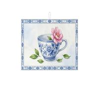 Tappetino scolapiatti floreale per bancone della cucina, tappetino assorbente per scolapiatti con motivo a tazza blu, tappetino scolapiatti in microfibra primaverile per protezione bar 40,6 x 45,7 cm