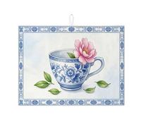 Tappetino scolapiatti floreale per bancone della cucina, tappetino assorbente per scolapiatti con motivo a tazza blu, tappetino scolapiatti in microfibra primaverile per protezione bar 45,7 x 61 cm