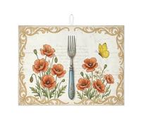 Tappetino scolapiatti floreale per bancone della cucina, tappetino assorbente per scolapiatti con papavero arancione, tappetino scolapiatti rustico in microfibra per proteggere il bancone della cucina