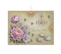 Tappetino scolapiatti floreale per bancone della cucina, tappetino assorbente per scolapiatti con peonia pesca, tappetino in microfibra vintage per bancone della cucina, protezione da bar, 45 x 61 cm