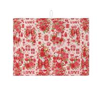 Tappetino scolapiatti floreale per bancone della cucina, tappetino assorbente per scolapiatti con rosa rossa, tappetino scolapiatti in microfibra per San Valentino, protezione da bar, 45 x 61 cm