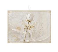Tappetino scolapiatti floreale per bancone della cucina, tappetino assorbente per scolapiatti con rosa bianca, design moderno e minimalista, per proteggere il bancone della cucina, 45,7 x 61 cm