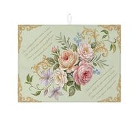 Tappetino scolapiatti floreale per bancone della cucina, tappetino assorbente per scolapiatti con rosa pesca, tappetino decorativo vintage in microfibra per proteggere bar, 45 x 61 cm