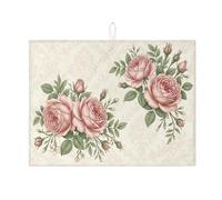 Tappetino scolapiatti floreale per bancone della cucina, tappetino assorbente per scolapiatti con rosa pesca, tappetino decorativo vintage in microfibra per proteggere bar, 45 x 61 cm