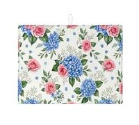 Tappetino scolapiatti floreale per bancone della cucina, tappetino assorbente per scolapiatti con rose blu, tappetino in microfibra botanico vintage per decorazione bancone della cucina, 45,7 x 61 cm