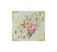 Tappetino scolapiatti floreale per bancone della cucina, tappetino assorbente per scolapiatti con rosa pesca, tappetino decorativo vintage in microfibra per proteggere bar, 40,6 x 45,7 cm