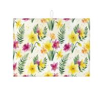 Tappetino scolapiatti floreale per bancone della cucina, tappetino assorbente per scolapiatti giallo pesca acquerello tappetino scolapiatti in microfibra botanica primaverile protezione 45,7 x 61 cm