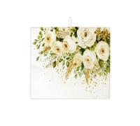 Tappetino scolapiatti floreale per bancone della cucina, tappetino assorbente scolapiatti con rosa bianca, tappetino in microfibra vintage per cucina, caffè, bar, protezione 40,6 x 45,7 cm
