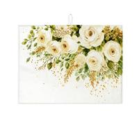 Tappetino scolapiatti floreale per bancone della cucina, tappetino assorbente scolapiatti con rosa bianca, tappetino in microfibra vintage per cucina, caffè, bar, protezione 45,7 x 61 cm