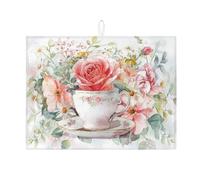 Tappetino scolapiatti floreale per bancone della cucina, tappetino assorbente scolapiatti rosa pesca, tappetino scolapiatti in microfibra vintage primaverile per protezione bancone della cucina, 45,7