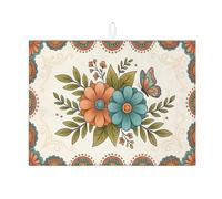 Tappetino scolapiatti floreale per bancone della cucina, tappetino assorbente vintage arancione blu, tappetino scolapiatti in microfibra con farfalla primaverile, protezione 45,7 x 61 cm