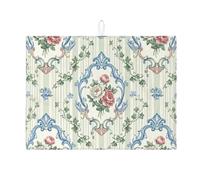 Tappetino scolapiatti floreale per bancone della cucina, tappetino assorbente vintage blu verde scolapiatti tappetino elegante in microfibra per protezione bar 45,7 x 61 cm