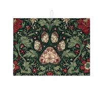 Tappetino scolapiatti floreale per bancone della cucina, tappetino assorbente vintage rosso floreale scolapiatti, tappetino scolapiatti medievale in microfibra per proteggere il bancone della cucina