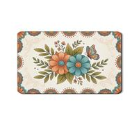 Tappetino scolapiatti floreale per bancone della cucina, tappetino in gomma assorbente vintage arancione blu, tappetino in pelle PU retrò primaverile per protezione bar 30,5 x 50,8 cm