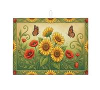 Tappetino scolapiatti floreale per bancone della cucina, tappetino scolapiatti assorbente con girasole e farfalla, tappetino scolapiatti in microfibra primaverile per protezione bar 45,7 x 61 cm
