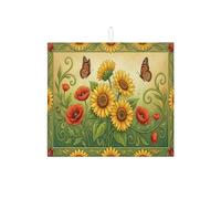 Tappetino scolapiatti floreale per bancone della cucina, tappetino scolapiatti assorbente con girasole e farfalla, tappetino scolapiatti in microfibra primaverile per protezione bar 40,6 x 45,7 cm