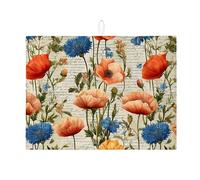 Tappetino scolapiatti floreale per bancone della cucina, tappetino scolapiatti assorbente vintage arancione blu, tappetino scolapiatti in microfibra primaverile per protezione bar 45,7 x 61 cm
