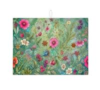 Tappetino scolapiatti floreale per bancone della cucina, tappetino scolapiatti assorbente vintage botanico in microfibra ispirato alla primavera, 45,7 x 61 cm
