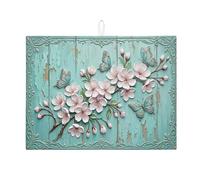 Tappetino scolapiatti floreale per bancone della cucina, tappetino scolapiatti assorbente vintage con fiori blu, tappetino scolapiatti in microfibra ispirato alla natura, per bar, 45,7 x 61 cm