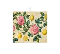 Tappetino scolapiatti floreale per bancone della cucina, tappetino scolapiatti assorbente vintage rosa pesca e limone, tappetino scolapiatti in microfibra a tema primavera ed estate, per bar