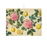 Tappetino scolapiatti floreale per bancone della cucina, tappetino scolapiatti assorbente vintage rosa pesca e limone, tappetino scolapiatti in microfibra a tema primavera ed estate, per bar