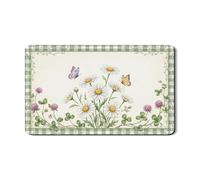 Tappetino scolapiatti floreale per bancone della cucina, tappetino scolapiatti in gomma assorbente a quadretti verdi con design a farfalla primaverile per protezione bar 30,5 x 50,8 cm