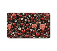 Tappetino scolapiatti floreale per bancone della cucina, tappetino scolapiatti in gomma assorbente vintage con rosa rossa, cuore primaverile, tappetino scolapiatti in pelle PU per bar, 30,5 x 50,8 cm