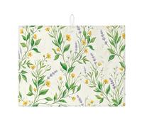 Tappetino scolapiatti floreale per piano di lavoro della cucina, tappetino scolapiatti assorbente, giallo e verde, in microfibra botanica primaverile per protezione barra