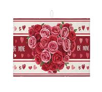 Tappetino scolapiatti floreale per San Valentino, per bancone della cucina, motivo rosa rossa, tappetino assorbente scolapiatti in microfibra vintage per decorazione, 45,7 x 61 cm
