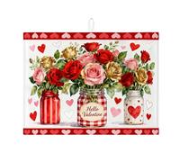 Tappetino scolapiatti floreale per San Valentino, per bancone della cucina, tappetino assorbente per scolapiatti con rosa rossa, romantico tappetino vintage in microfibra per decorazione bancone della