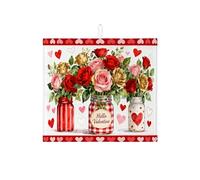 Tappetino scolapiatti floreale per San Valentino, per bancone della cucina, tappetino assorbente per scolapiatti con rosa rossa, romantico tappetino vintage in microfibra per decorazione bancone della