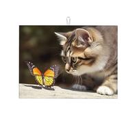 Tappetino scolapiatti gatto e farfalla per bancone da cucina in microfibra scolapiatti tappetino assorbente pad scolapiatti ad asciugatura rapida 46 × 61 cm